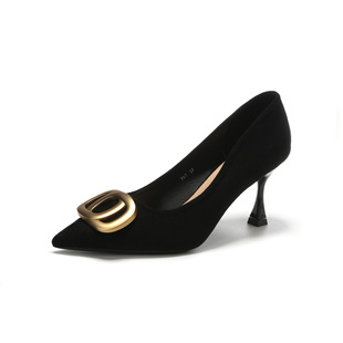 2024 New Pointed High Heels Pig Nose Metal Buckle Fashion All-match Elegant Sexy Workplace Devil's Head