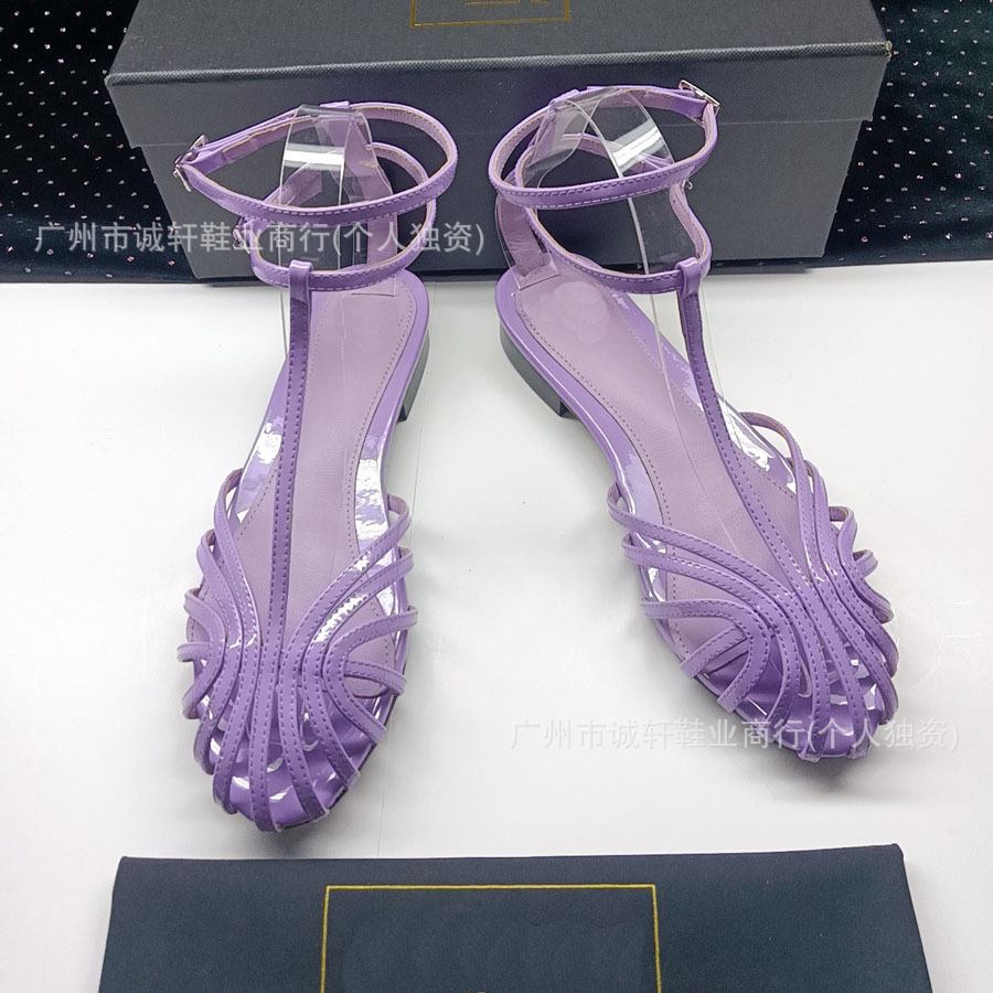 Large Size Alev* Hollow-Out Flat Sandals 26 Spring/Summer European and American Fashion Patent Leather Round-Toe Lace-Up Fashion Sandals