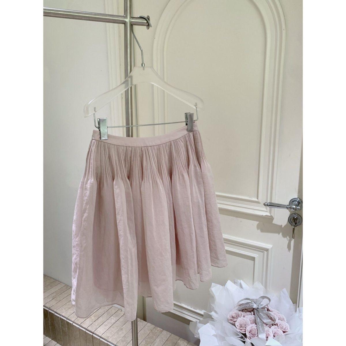 Classic heavy-duty ballet pink puffy umbrella skirt for women, new summer style, pleated sheer fabric, simple and slimming A-line half skirt