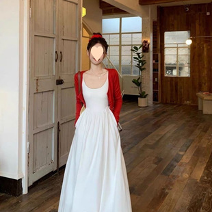 White Sling dress Children's 2025 New Spring Korean Style Wear French Elegant High-end suit Dress
