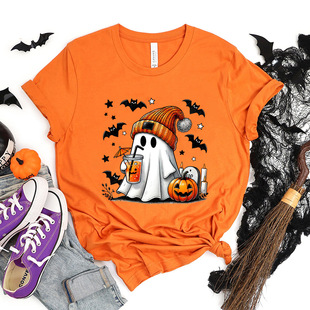 Halloween Ghost Pumpkin Bat Print Summer Casual T-shirts