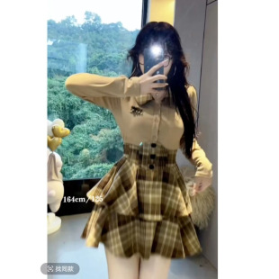 plus size Pure Desire Jk Uniform Dress Women's Spring and Autumn Tight Waist Puffy Short Skirt Slim Shirt Top Two-Piece Set