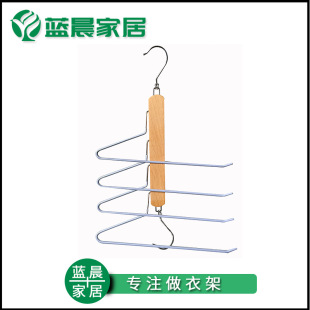 Cross-Border Solid Wood Hook Pastoral Style Home Storage Retractable Multi-Layer Trouser Rack Trouser Rack Folding Towel Hanger