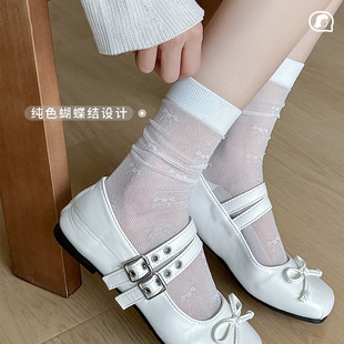 Japanese Ballet Style Bow Socks Women's Instagram Style Spring and Summer Thin Korean Style Girl's Leather Shoes JK Pile Socks