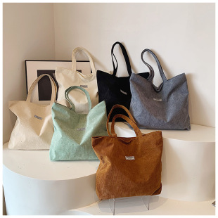 New Tote Bag Simple Commuter Portable 2024 Large Bag Thickened Washed Nic Velvet Bag Women's Large Capacity Shoulder Cloth Bag