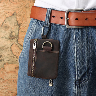 Joyir Genuine Leather Coin Purse Multifunctional Crazy Horse Leather Coin Cash Key Storage Bag Portable Waist Small Bag