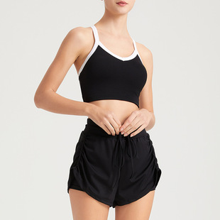 New Yoga Sports Shorts Running Fitness Yoga Pants Side Rope Pleated Fake Two-piece All-match Shorts Anti-light
