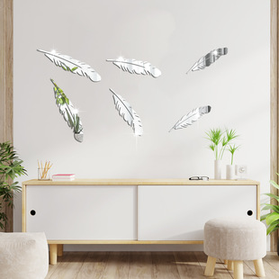 XN209 Внешняя торговля Amazon Feather Mirror Трехмерные настенные наклейки Акриловые самоклеящиеся декоративные настенные наклейки для спальни и комнаты
