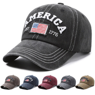 Hat Women's personalized retro letter embroidered peaked cap outdoor men's travel sports washed sun hat baseball cap