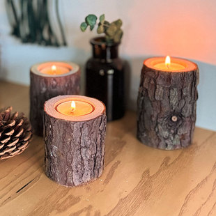 Ins Style Original Ecological Retro Nostalgic Stump Wooden Candlestick Photo Props Korean Chic Ornaments Home Studio