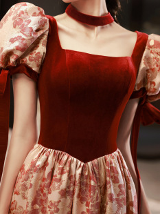 Toast Dress Bride 2023 New Style Temperament Escape Princess Engagement Dress Wine Red Dress Women's Daily Wear