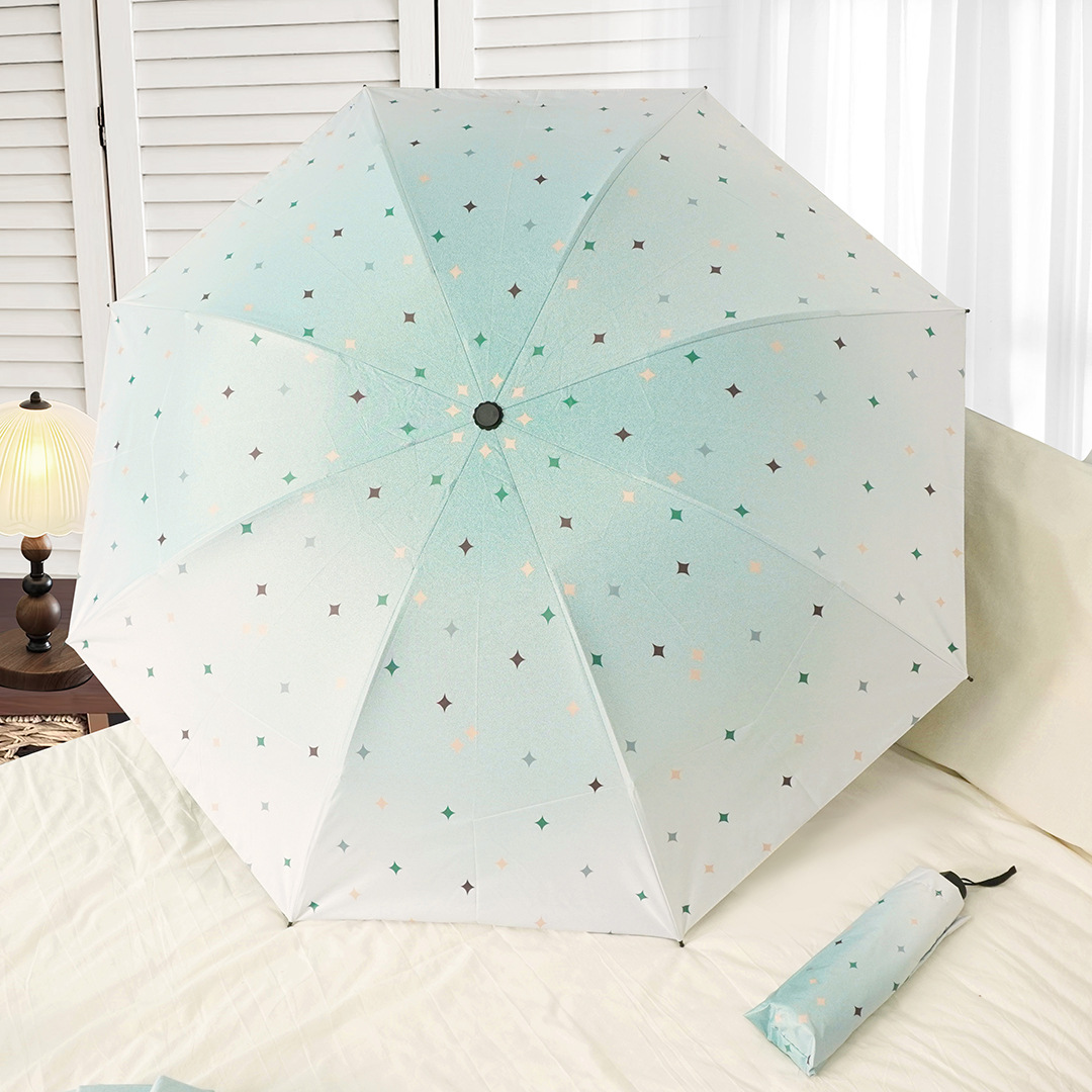 Umbrella, UV protection sun umbrella, folding umbrella, cute black vinyl Korean style umbrella, dual-purpose for both sunny and rainy days.