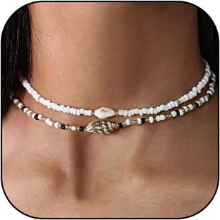 Amazon Shell New Rice Bead Shell Necklace Multi-Layer Bohemian Girl White Conch Beach Clavicle Chain