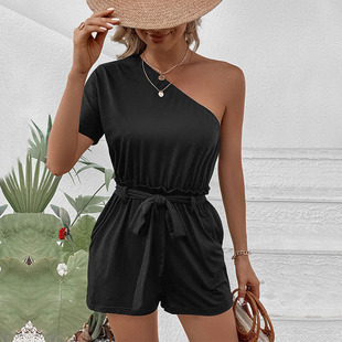 Amazon Independent Station Foreign Trade 2024 Summer New European and American Women's Cross-border Casual Single Shoulder Solid Color Clothes Shorts