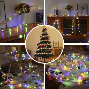 Cross Border Christmas Ribbon LED Light String Christmas Tree Decorative Light Satin Light Gift Box Decorative Ribbon Flash Light String