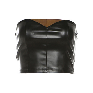 European and American style 2024 autumn new women's black strapless corset brown leather hip skirt