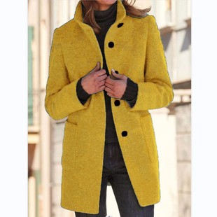 2023 autumn and winter cross-border European and American women's clothing new Amazon eBay retro solid color button stand collar tweed coat