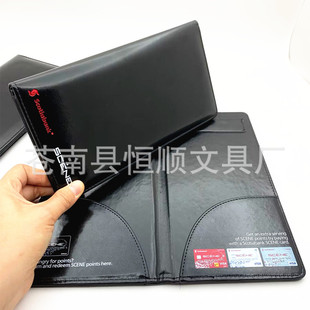 Customized Two-Color Hot Stamping Logo Black Bright Pu Leather Bill Holder Thick Cardboard Sponge Imitation Leather Bank Cashier Holder