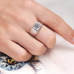 New Men's Business Ring Four Claw Zircon Open Ring Fashion Wedding Ring 1 karat Simulation Moissanite Diamond Ring