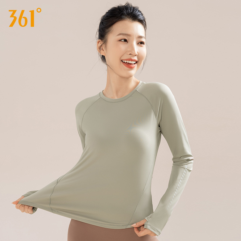 361 스포츠 탑 요가 옷 여성용 긴팔 티셔츠 새로운 가을과 겨울 기모 느슨한 달리기 피트니스 옷 여성