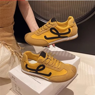 Cowhide Version Grape Mom Same Genuine Leather Casual sneaker Crooked Head Contrast Color Stitching Lace-up Shoes Women's Forrest Gump Shoes
