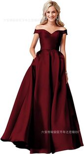 off-shoulder ball evening dress foreign trade new birthday party dress banquet reception host dress temperament slim