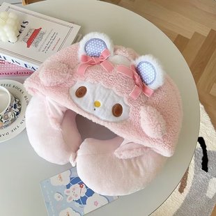Cute Cartoon Dumbo Hooded Neck Pillow Mary Cat Melody Plush U-shaped Pillow Neck Protection Pillow for Hair