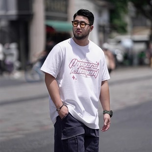 Trendy Brand plus size Men's Summer New Foam Fat Loose Plus Fat Plus Size Round Neck Casual Printed Short-sleeved T-shirt