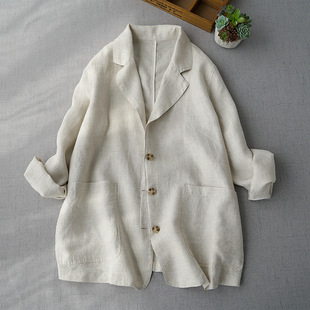 Linen Suit Thin Jacket Women's Spring New Loose Women's Simple Casual All-match Linen Top