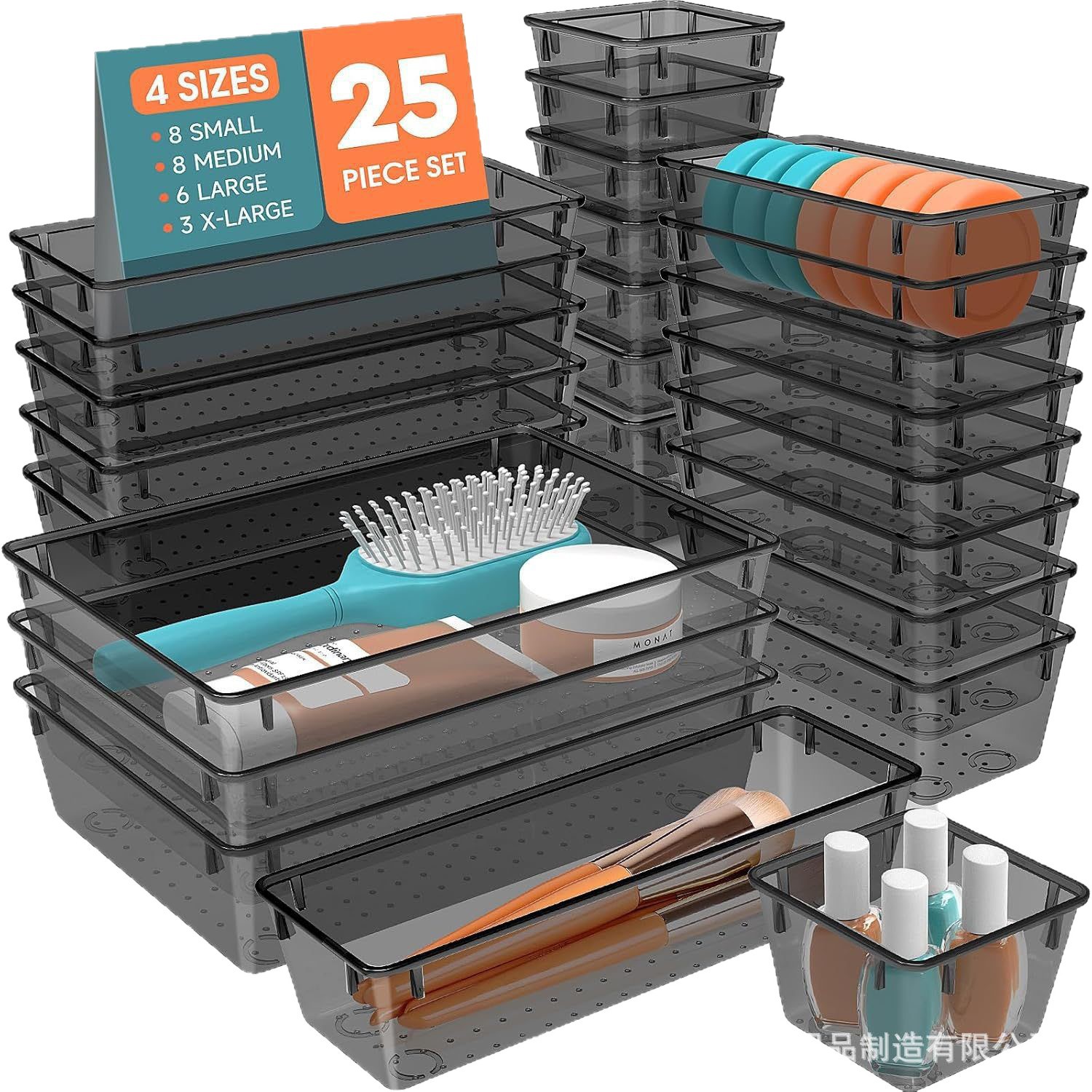 Criusia 14-Piece Clear Plastic Drawer Organizer Set - 5 Sizes, Non-Slip Kitchen & Bath Trays - View #9