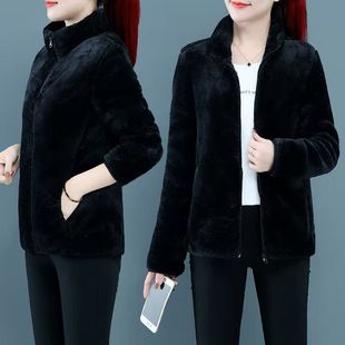 Double-sided Fleece Fur Jacket Women's Short 2024 Winter Thickened Warm Fleece Top Zipper Sweatshirt Women's Clothing