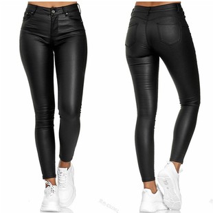 2023 spring new Amazon wish solid color leather casual pants leggings women's pants for foreign trade