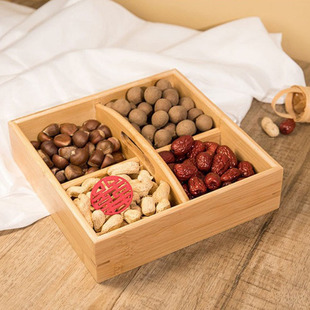 Dried Fruit Box Bamboo and Wood Engagement Snack Candy Box Wedding Handle Creative Nut Split Storage Box Fruit Plate Box