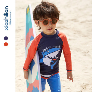 Korean Children's Swimsuit Boys' Split Long Sleeve Sun Protection Medium and Large Children's Swim Trunks Boys' Baby Children's Surfer Clothes Quick-Dry