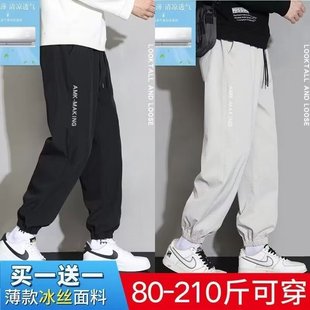 Ice Silk Casual Pants Men's Summer 2024 New Loose Sweat Pants Men's Summer Thin Cropped Sports Pants