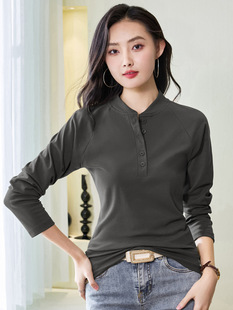 Yu Wei 2860# real shot 2024 new long sleeve T loose collar horn sleeve women's jacket autumn and winter casual base shirt