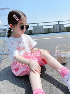 Girls' T-shirt baby Summer Korean style children's western style thin short-sleeved T Internet celebrity cartoon little girl summer clothes two-piece suit
