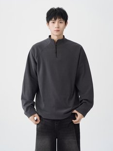 American-style High Street All-match Half-zipper Long-sleeved T-shirt Men's Autumn and Winter Half-high Collar Simple Sweater Base Shirt