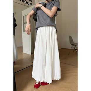 Baishiwang air-feeling puffy flower bud skirt draped elastic waist pleated large pendulum skirt A- line skirt new spring