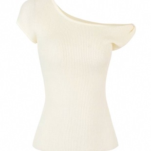 Famouswang 2025 Summer New Design Niche Waxy Slanted Shoulder Waffle Knitwear Short Sleeves