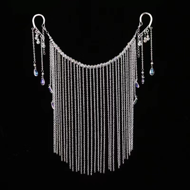 Antique Face Covering Surface Curtain Dunhuang Tassel Accessories Ancient Clothing Hanfu Ear Hanging Head Curtain Veil Fairy Photo Props Hair Accessories