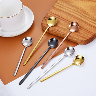 Stainless steel 304 small round spoon creative titanium-plated hotel coffee shop long handle spoon dessert coffee spoon with LOGO