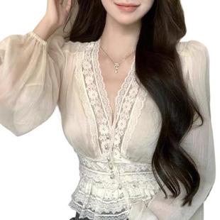 Top Lace Slim Elegant Long Sleeve French Waist Design Sense Small Chanel Fashion Retro Spring Niche Gentle