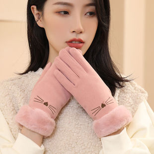 Double-sided Spring Antifreeze Self-heating Warm Gloves Women's Spring Autumn and Winter Velvet Students Medium-thick Elastic Cold-proof Touch Screen