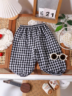 Children's Summer New Anti-mosquito Pants Baby's Casual Plaid Bloomers for Boys and Girls Korean-style Loose Ankle-length Pants