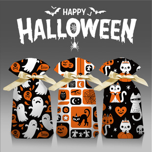 Cross Border Halloween Ribbon Drawstring Bag Candy Snowflake Crisp Food Bag Gift Gift Bundle Pocket Plastic Bag 50 PCs