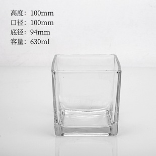 Wholesale Glass Candle Cup Transparent Square Cylinder Thickened Candlestick Square Hydroponic Plant Glass Jar Household Empty Bottle