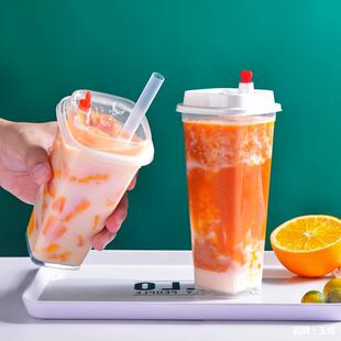 Square Milk Tea Cup Disposable Thickeneded Pp Transparent Plastic Juice Drink Cup 600ml Square Cup Injection Cup