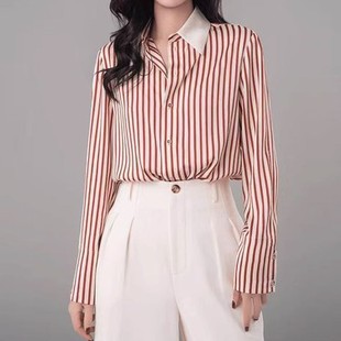Ajia Women's 2025 New Style All-match Elegant Fashion Casual Striped Slim Women's Shirt Shirt