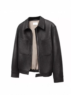 Frost Cracked Houndstooth PU Leather Hunting Motorcycle Leather Cleanfit Short Wide Jacket Coat for Men and Women